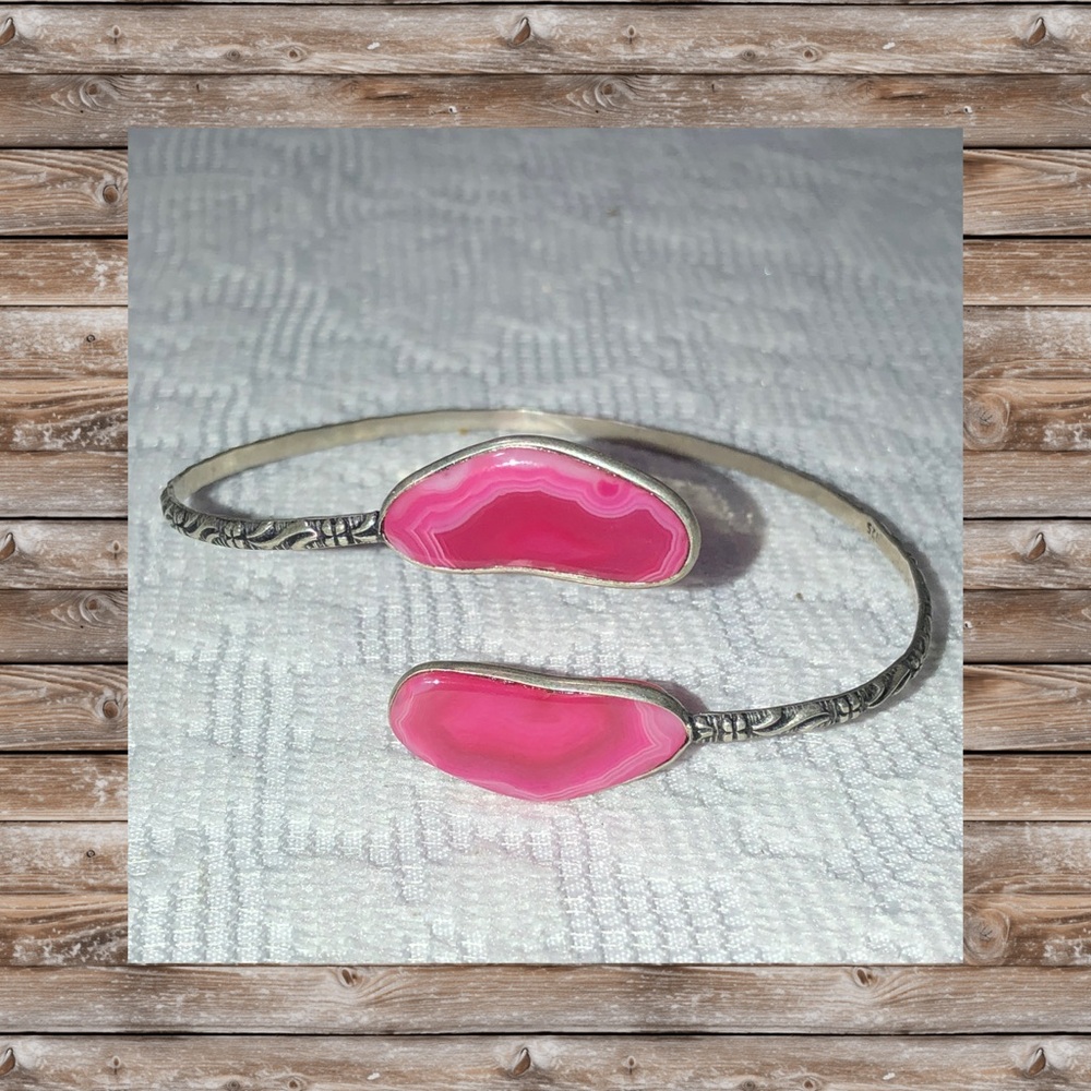 Pink Agate Open Cuff Bracelet - Women Jewelry Bracelets